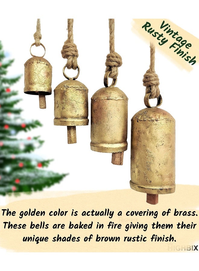 HIGHBIX Rustic Christmas Hanging Bells - Handmade Iron Bell Set on Jute Rope - Vintage Shabby Chic Door & Wall Decor - HIGHBIX Farmhouse Holiday Decoration (4) - Image 5
